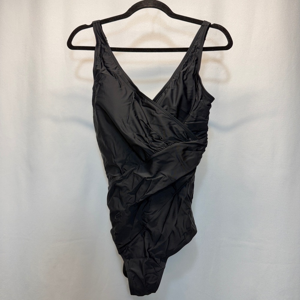 RXRXCOCO One Piece Swimsuit Women Large Black Ruched Wrap Tummy Control NEW